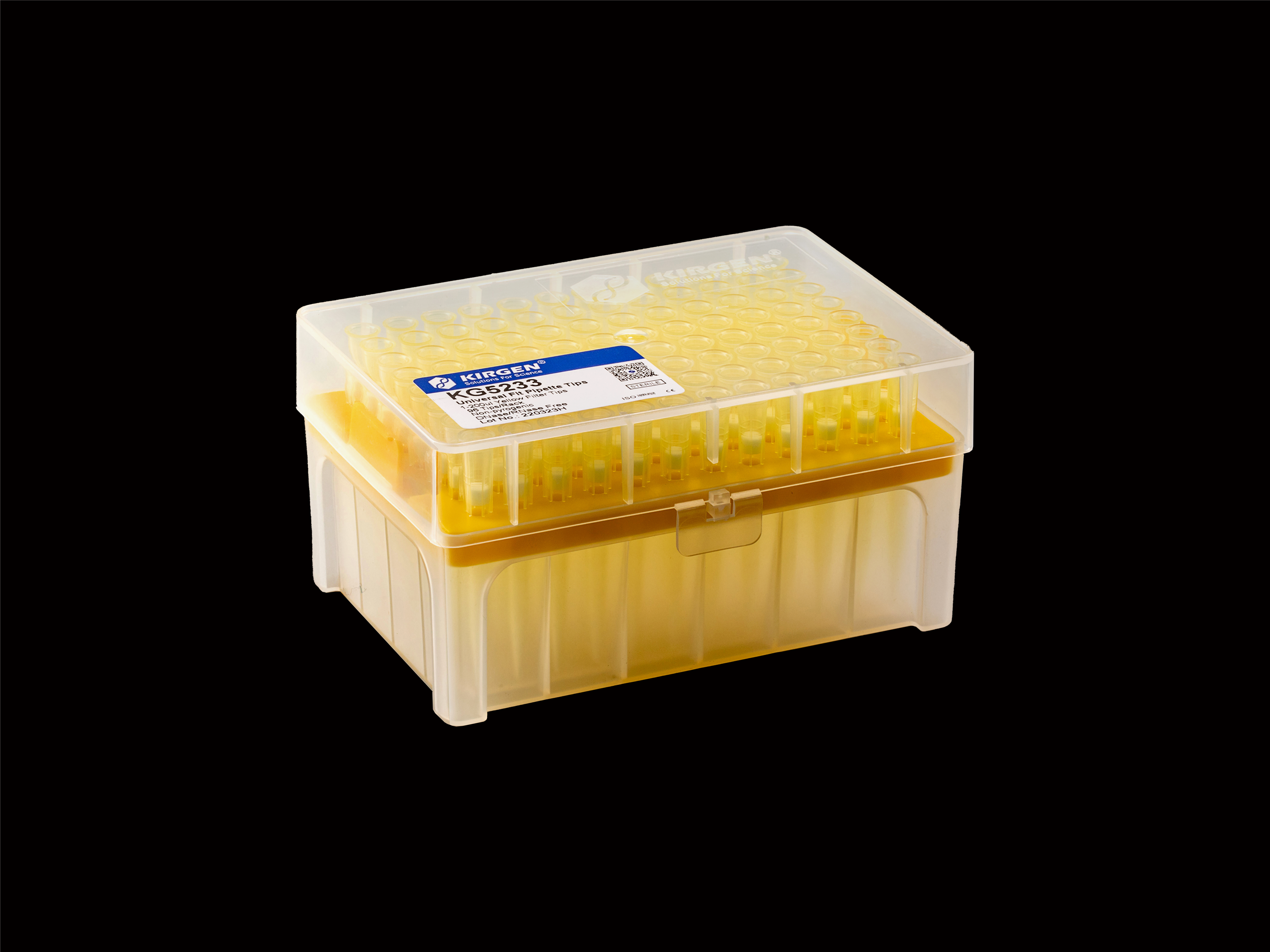 1-200μl Extended Filter Box Tips, Yellow, Graduated, Sterile